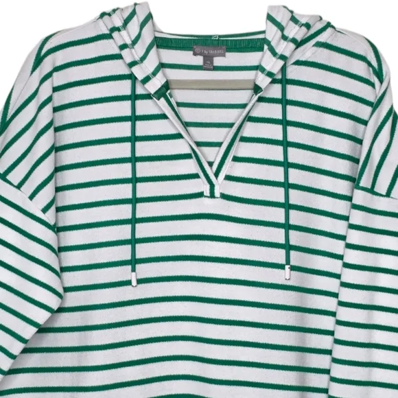 T by Talbots Green Volley Stripe Hooded Ribbed Pullover Hoodie Size XL - Picture 4 of 8